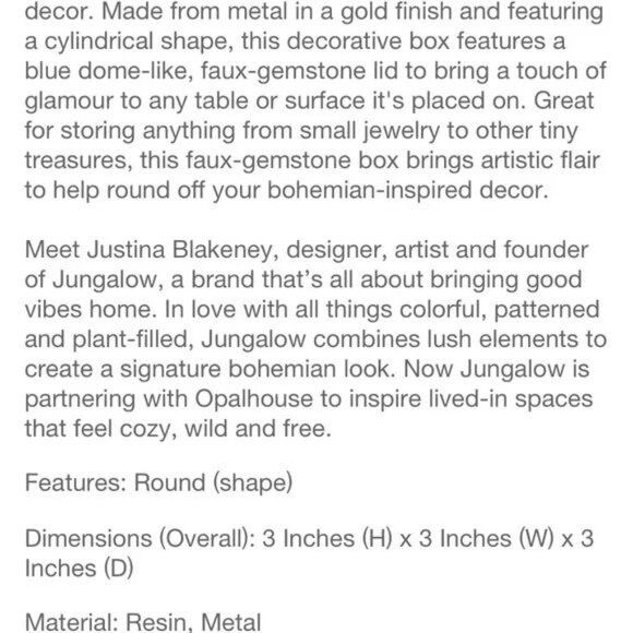 Jungalow x Opalhouse Round Metal Resin Gemstone Box - Gold Blue - Picture 3 of 4